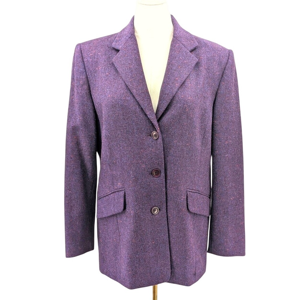 Vintage Talbots Wool Blazer Herringbone Purple Tailored Petite 12